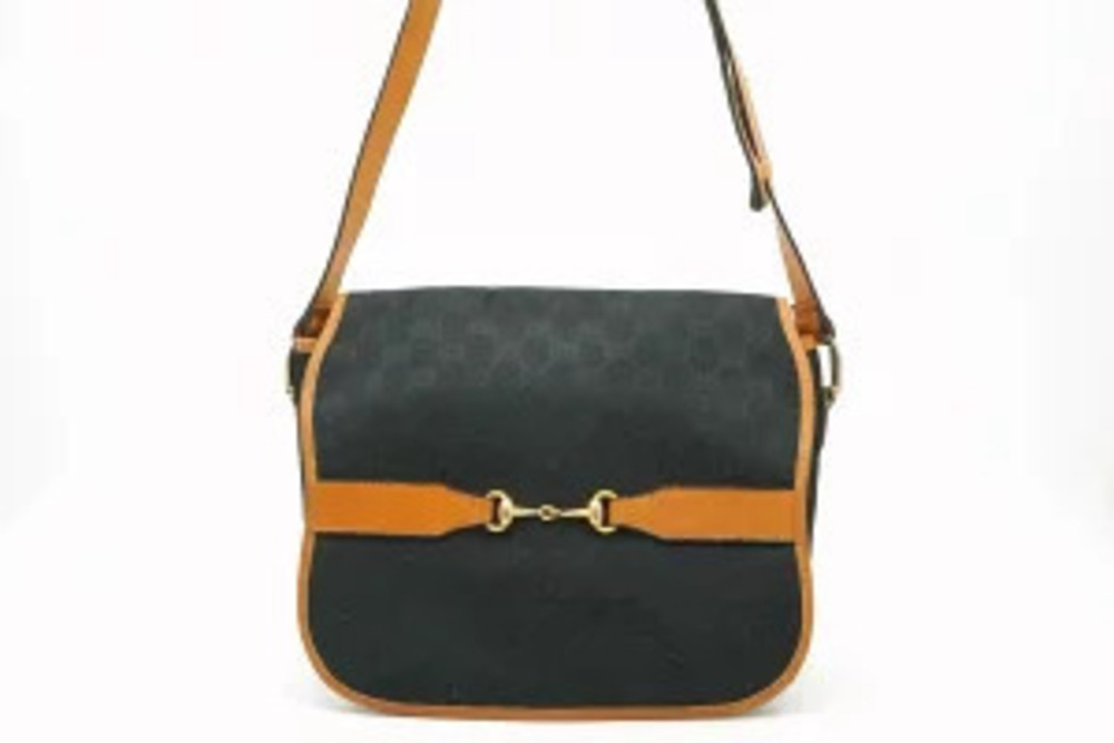 Gucci Horsebit Messenger Crossbody Bag GG Canvas Black